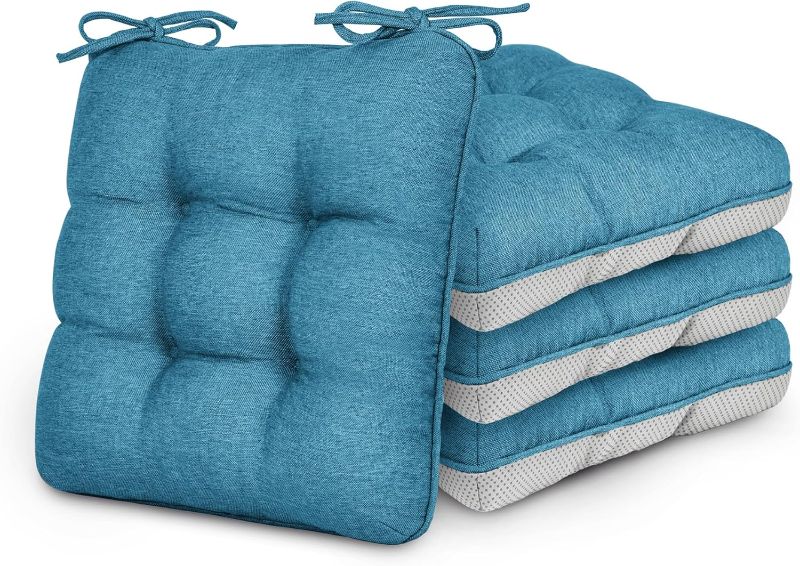 Photo 1 of Love's cabin Memory Foam Chair Cushions Set of 4, Outdoor/Indoor Chair Pads for Dining Chairs 4 Pack, Seat Cushions for Kitchen, Dining Room, Office, Patio Chairs, 15.5"x15.5"x3.5" Blue