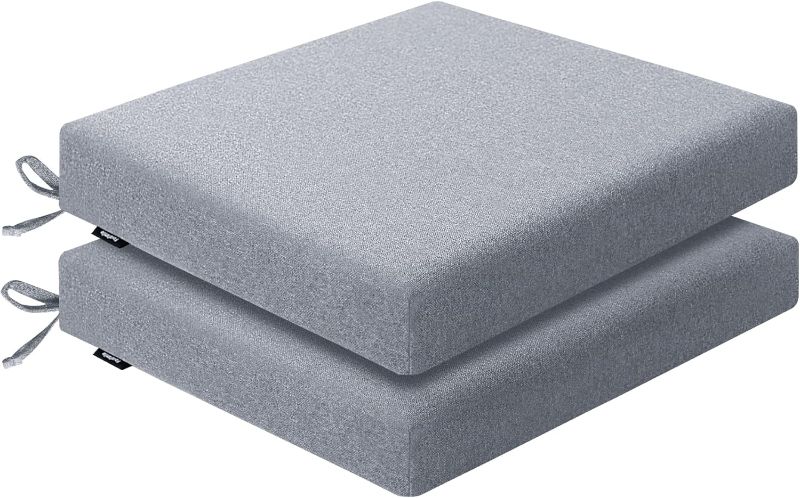 Photo 1 of Outdoor Chair Cushions 22 x 22 x 2.5 Inch Set of 2, Water-Resistant & Fadeness Durable Patio Furniture Cushion for Garden Sofa Couch Chairs, Portable Comfort with Attach Ties, Light Grey