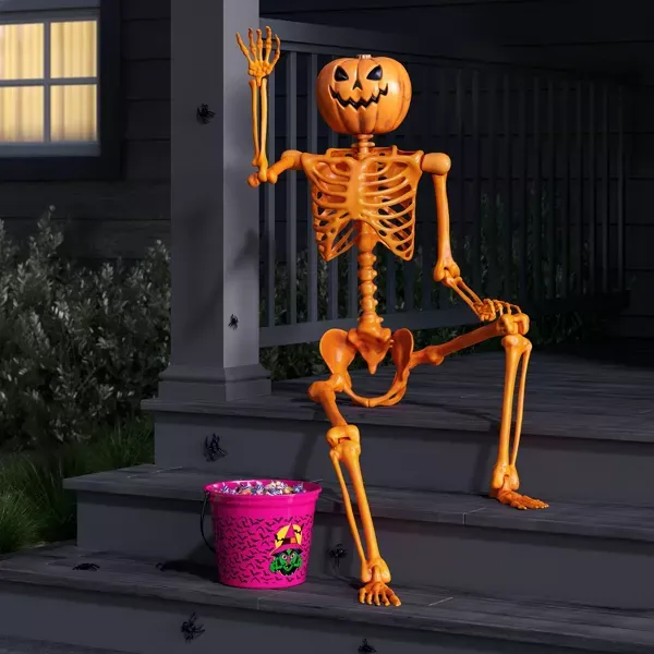 Photo 1 of 60" Poseable Lifesize Pumpkin Skeleton Halloween Decorative Prop Orange - Hyde and EEK! Boutique™