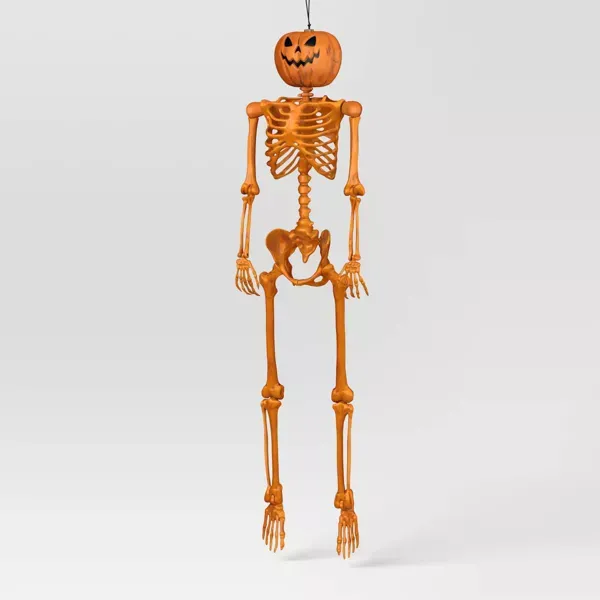 Photo 1 of 60" Poseable Lifesize Pumpkin Skeleton Halloween Decorative Prop Orange - Hyde and EEK! Boutique™