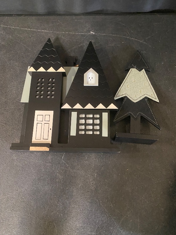 Photo 1 of Hyde & Eek! Boutique Haunted Mansion Halloween Decorative Sculpture/ Wood with Felt Tree Halloween Decorative Mantel Sculpture