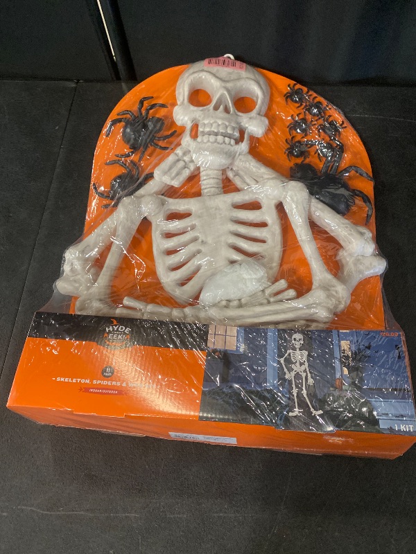 Photo 1 of Hyde and Eek! 38" Poseable Skeleton, Spiders & Spiderweb Halloween 11 Piece Prop Kit