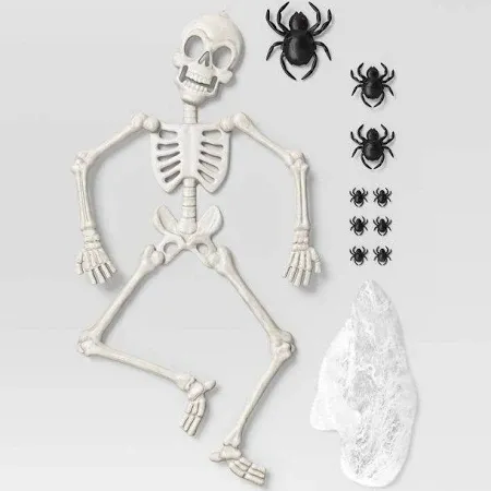 Photo 1 of Hyde and Eek! 38" Poseable Skeleton, Spiders & Spiderweb Halloween 11 Piece Prop Kit