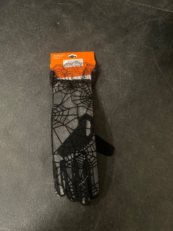 Photo 1 of SIZE OSFM BOO Spider Web Witch Gloves Halloween Black Lace Gloves Elbow Long Mesh Gloves for Women Halloween Party Cosplay Costume Accessories