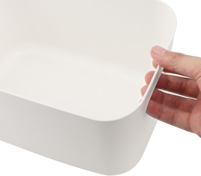 Photo 1 of 8 Pack White Storage Bin with Handles, 10 x 7 x 6.3 Inch Plastic Bathroom Kitchen Organizer Bins for Hand Soap, Shampoos, Hand Towel