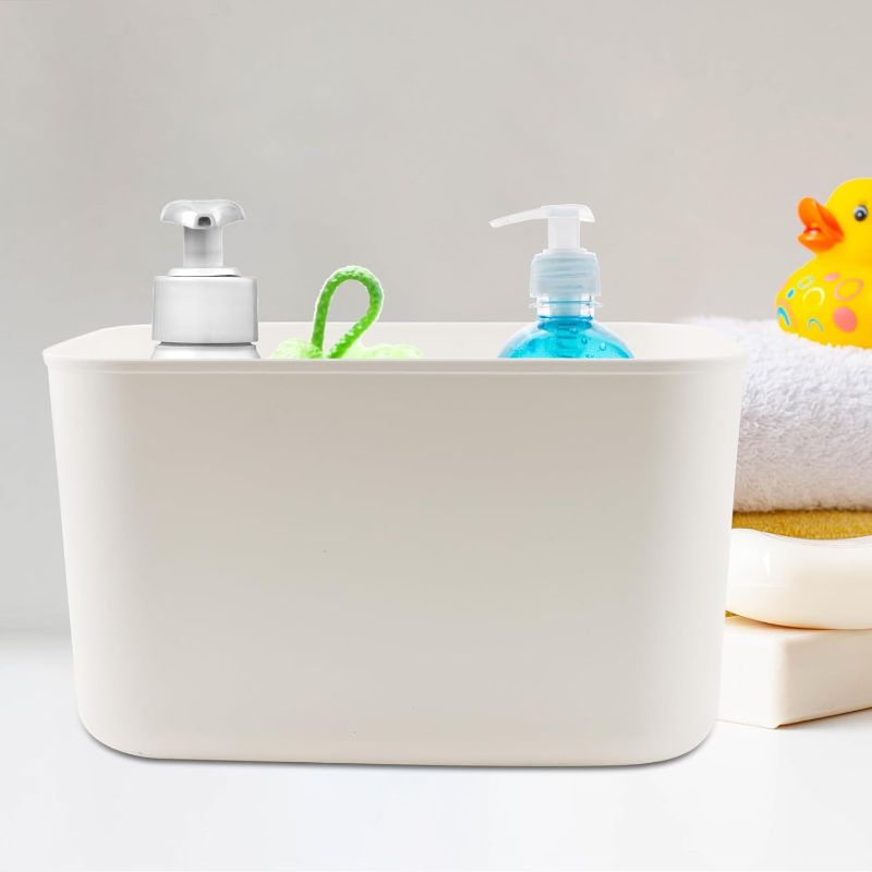 Photo 1 of 8 Pack White Storage Bin with Handles, 10 x 7 x 6.3 Inch Plastic Bathroom Kitchen Organizer Bins for Hand Soap, Shampoos, Hand Towel