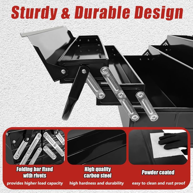 Photo 1 of Metal Cantilever Tool Box, 21" Fold Out Steel Tool Box with Handle 3-Tier 5 Tray, Portable Metal Tool Storage Box Organizers for Home Studio Auto Repair Factory