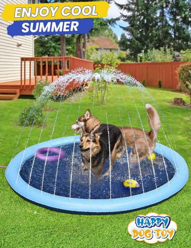 Photo 1 of 107 inch Splash Pad for Kids, Non Slip Water Sprinkler Pad Extra Large Thick Durable Toddler 4-8 3-5 1-3 Pets & Families, Backyard Splash Play Mat for Kiddie Children Baby Wading Pool Dogs Splash Pad
