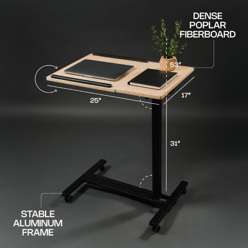 Photo 1 of Overbed Bedside Table with Wheels Adjustable Height and Tilt Table - Ideal Portable and Rolling Desk for Home, Office, and Hospital Use, Overbed Table by Hudson&Co.