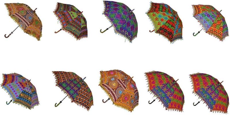 Photo 1 of indian Handmade Designer Cotton Fashion Multi Colored Umbrella Embroidery Boho Umbrellas Parasol 10 Pcs Lot