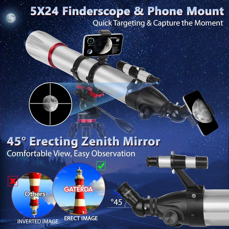 Photo 1 of Telescope, 90mm Aperture 900mm Refractor Telescope for Adults High Powered, Astronomical Telescopes for Adults Astronomy Beginners with Professional Eyepieces, Tripod, Phone Adapter&Carry Bag