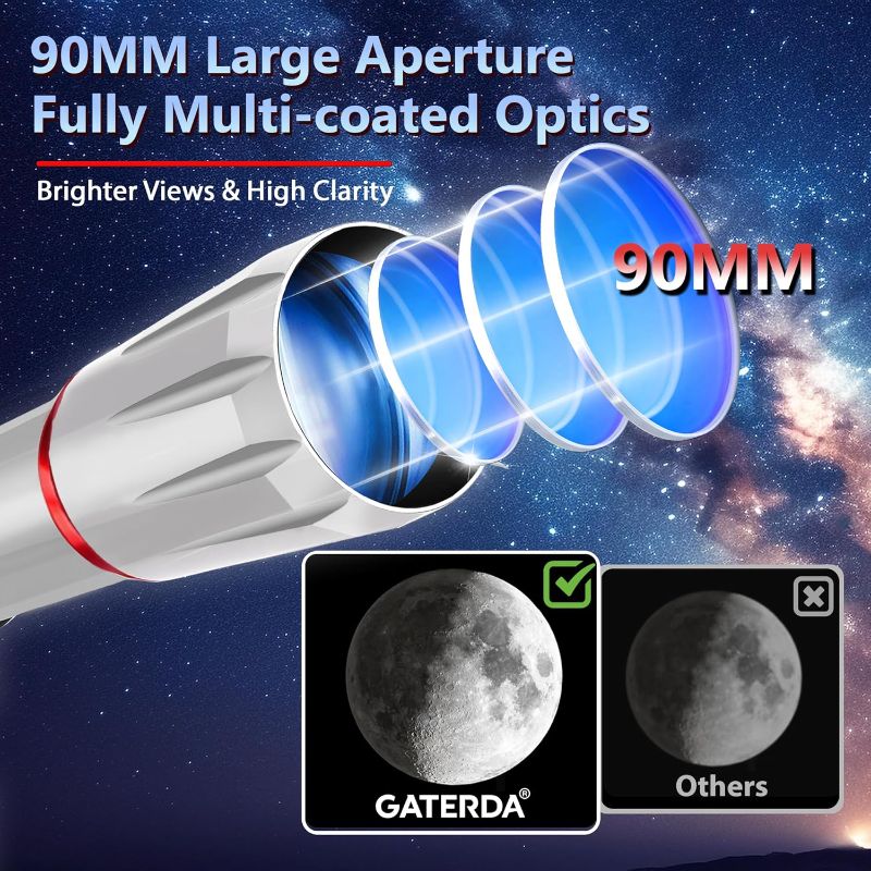 Photo 1 of Telescope, 90mm Aperture 900mm Refractor Telescope for Adults High Powered, Astronomical Telescopes for Adults Astronomy Beginners with Professional Eyepieces, Tripod, Phone Adapter&Carry Bag