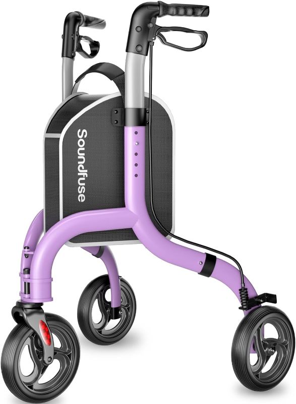 Photo 1 of 3 Wheel Walkers for Seniors, Lightweight Foldable Aluminum Rollator Walker, Height Adjustable Three Wheel Walker, Purple