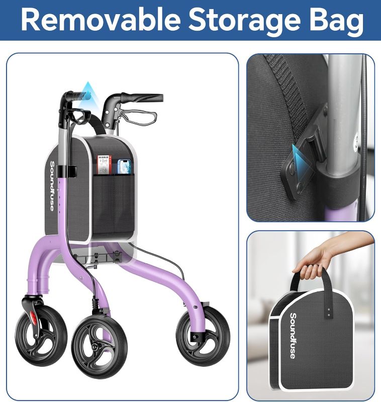 Photo 1 of 3 Wheel Walkers for Seniors, Lightweight Foldable Aluminum Rollator Walker, Height Adjustable Three Wheel Walker, Purple