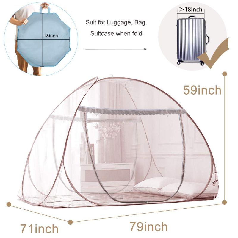 Photo 1 of Portable Pop-Up Brown Mosquito Net Tent for Bed, L79 x W71 x H59 inch Large Folding Mosquito Netting with Net Bottom, 2 Entries, Suit for Twin to King Size Bed