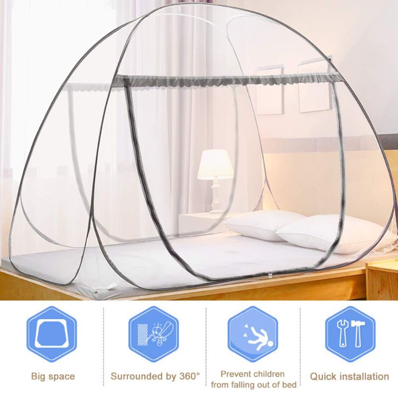 Photo 1 of Portable Pop-Up Brown Mosquito Net Tent for Bed, L79 x W71 x H59 inch Large Folding Mosquito Netting with Net Bottom, 2 Entries, Suit for Twin to King Size Bed