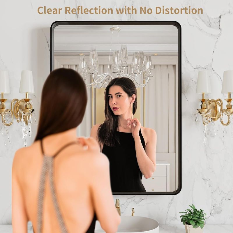 Photo 1 of LOAAO 20X16 Inch Black Metal Framed Bathroom Mirror for Wall, Matte Black Bathroom Vanity Mirror Farmhouse, Large Rounded Rectangle Mirror, Anti-Rust, Hangs Horizontally or Vertically