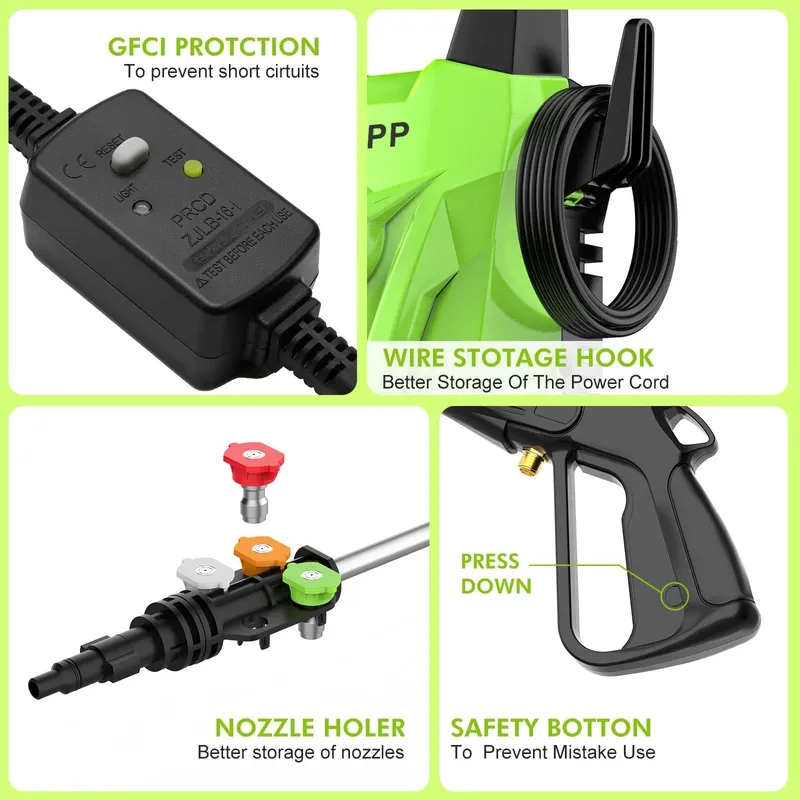 Photo 1 of REAPP Electric Pressure Washer, Foam Cannon,4 Quick Connect Pressure Nozzles, Power Washer 3000 PSI 2.4 GPM, High Pressure Cleaning Machine for Cars/Fences/Driveways/Patios/Home (Green)