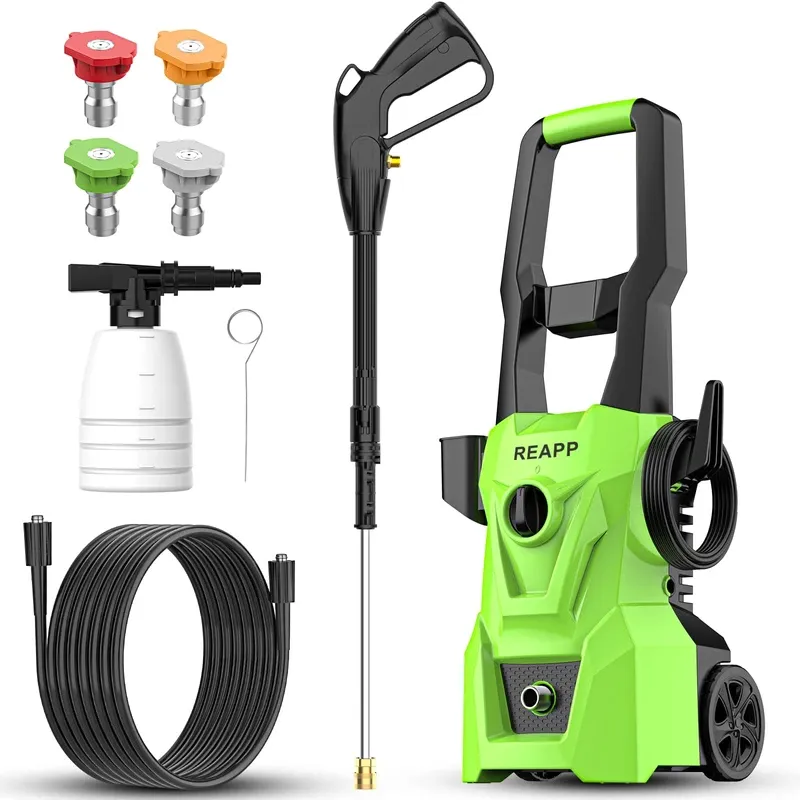 Photo 1 of REAPP Electric Pressure Washer, Foam Cannon,4 Quick Connect Pressure Nozzles, Power Washer 3000 PSI 2.4 GPM, High Pressure Cleaning Machine for Cars/Fences/Driveways/Patios/Home (Green)