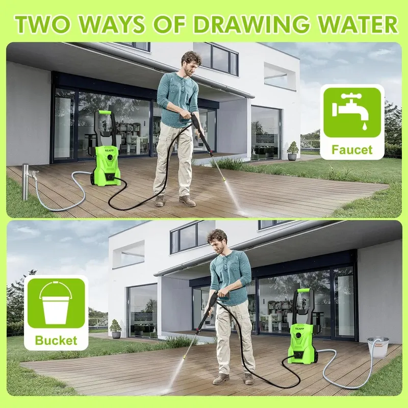 Photo 1 of REAPP Electric Pressure Washer, Foam Cannon,4 Quick Connect Pressure Nozzles, Power Washer 3000 PSI 2.4 GPM, High Pressure Cleaning Machine for Cars/Fences/Driveways/Patios/Home (Green)