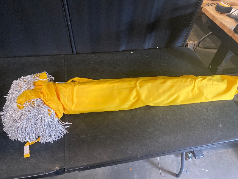 Photo 1 of GREEN PARTY 7ft Patio Umbrella with Fringe, Portable Outdoor Beach Umbrella with Sand Anchor, Carry Bag, Push Button Tilt, UPF 50+ UV Protection, Yellow