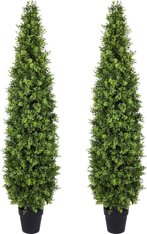Photo 1 of 5FT Artificial Boxwood Topiary Tree Fake Topiary Potted Plants for Home Office Garden Indoor Outdoor Decoration 59INCH(2PACK