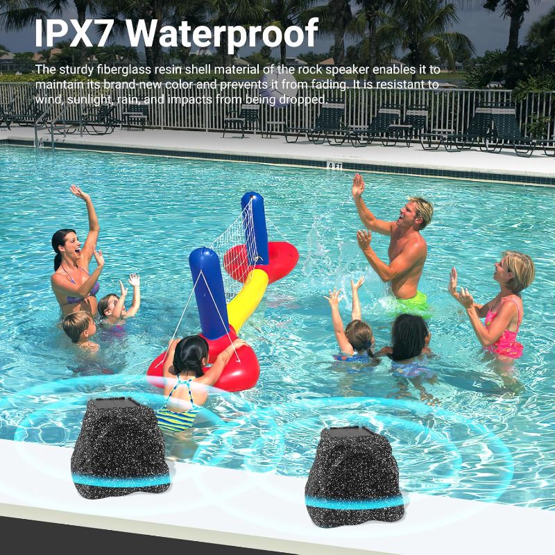 Photo 1 of Herdio 4" Rock Bluetooth Speakers Outdoor Waterproof IPX7 Wireless Solar Max 160 Watt, TWS Connection Powered with Rechargeable Battery for Garden Patio Deck Pool Backyard?Black 1Pair