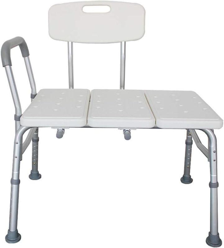 Photo 1 of Winado Tub Transfer Bench for Bathtub with Backrest & Padded Armrest, Supports up to 330 lbs Aluminium Alloy Bath Chair Seat, White