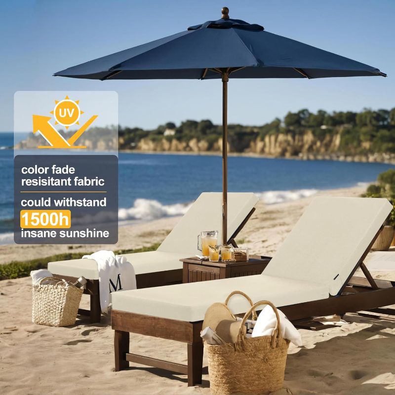 Photo 1 of  Outdoor Lounge Chair Cushion 72x21x3 in Rainproof Color Fade-Resistant & Removable Cover Patio Chaise Lounge Cushion with High Resilience Insert Straps Hidden Zipper for Pool Lounge Chairs