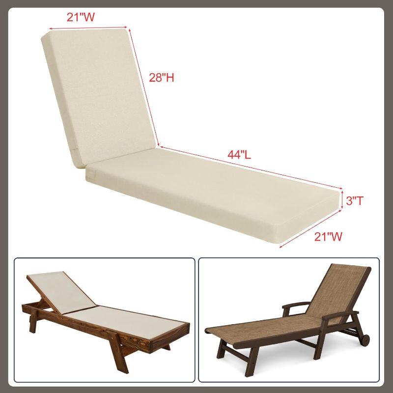 Photo 1 of  Outdoor Lounge Chair Cushion 72x21x3 in Rainproof Color Fade-Resistant & Removable Cover Patio Chaise Lounge Cushion with High Resilience Insert Straps Hidden Zipper for Pool Lounge Chairs