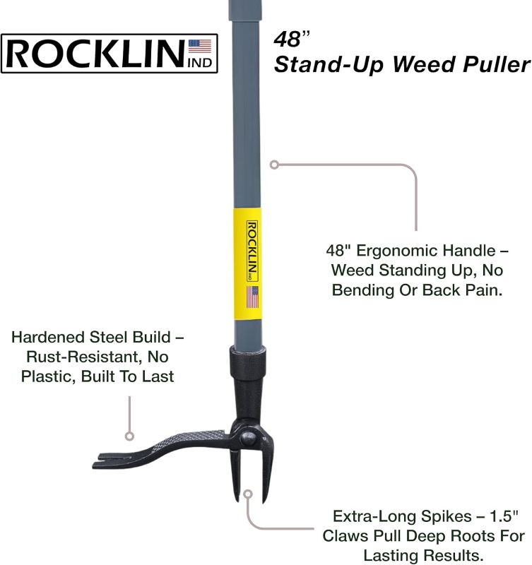 Photo 1 of Rocklin™ Stand Up Weed Puller Tool - 4 Claw Steel Head - 48 inch Handle - 100% Metal - Easily Remove Weeds Without Bending or Kneeling (WeedPuller2.0)