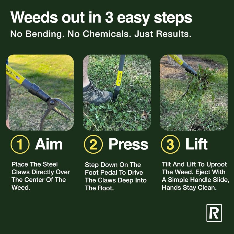 Photo 1 of Rocklin™ Stand Up Weed Puller Tool - 4 Claw Steel Head - 48 inch Handle - 100% Metal - Easily Remove Weeds Without Bending or Kneeling (WeedPuller2.0)