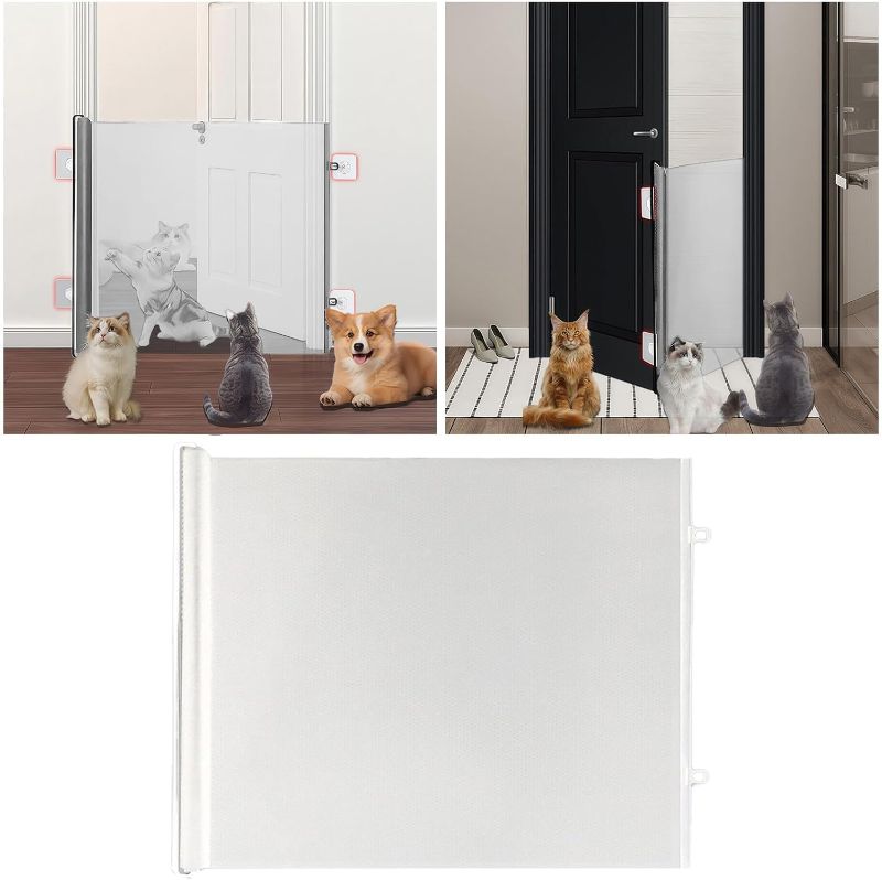Photo 1 of Retractable Gate, Retractable Dog Gate, Extendable Barrier, Without Drilling, Safety Dog Playpen, Portable Pet Fence for Stairs, Bedroom Doors and Corridors (White, 43.31 * 30.71in)