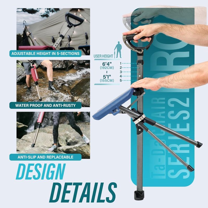 Photo 1 of STEP2GOLD Ta-Da Chair Series 2 PRO, Portable Trekking Hiking Pole, Folding Walking Stick with Seat, Walking Cane with Chair, Foldable Chair, Lightweight Aluminum, Easy Carry and Storage, Anti-Slip