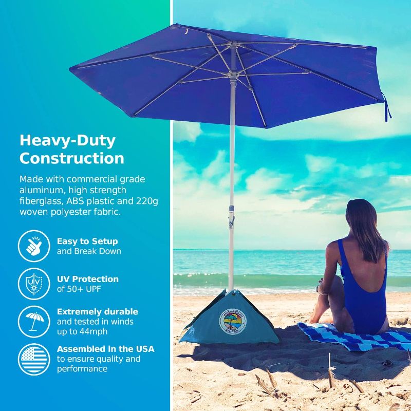 Photo 1 of ALL-IN-ONE BEACH UMBRELLA SYSTEM. Includes ULTRA Base (compliant with the ASTM F3681-24 Beach Umbrella Safety Standard). (Deep Ocean Blue)