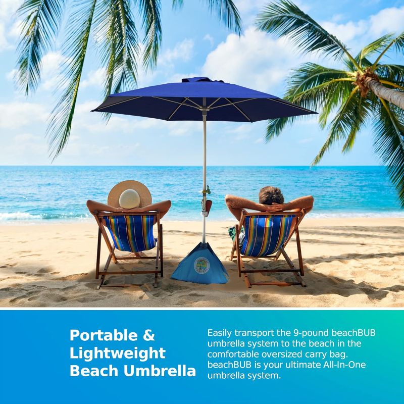 Photo 1 of ALL-IN-ONE BEACH UMBRELLA SYSTEM. Includes ULTRA Base (compliant with the ASTM F3681-24 Beach Umbrella Safety Standard). (Deep Ocean Blue)
