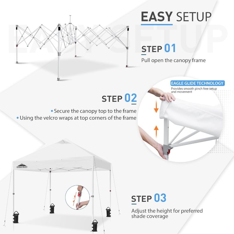 Photo 1 of EAGLE PEAK 10' x 10' Heavy Duty Commercial Canopy Tent Pop Up Industrial Instant Canopy Shelter with 100 Square Feet of Shade (White)