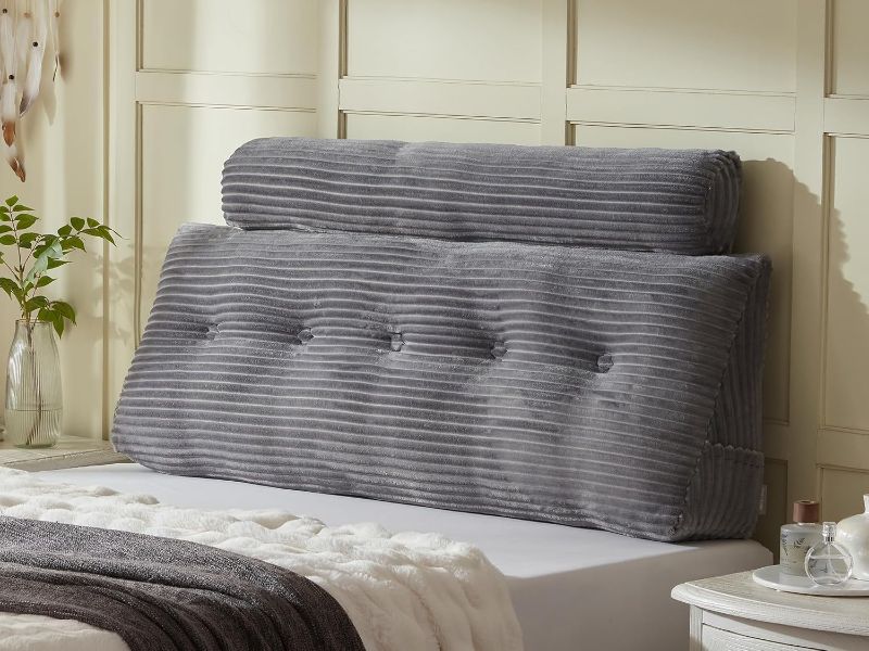 Photo 1 of Headboard Wedge Pillow + A Long Neck Roll Pillow Body Pillow?Large Headboard Pillow with Removable Cover (Gray, Queen?59x8x20 inches)