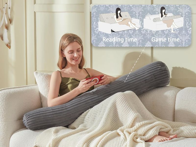 Photo 1 of Headboard Wedge Pillow + A Long Neck Roll Pillow Body Pillow?Large Headboard Pillow with Removable Cover (Gray, Queen?59x8x20 inches)