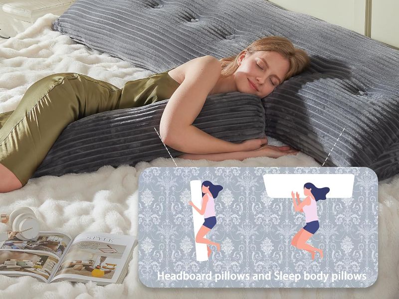 Photo 1 of Headboard Wedge Pillow + A Long Neck Roll Pillow Body Pillow?Large Headboard Pillow with Removable Cover (Gray, Queen?59x8x20 inches)