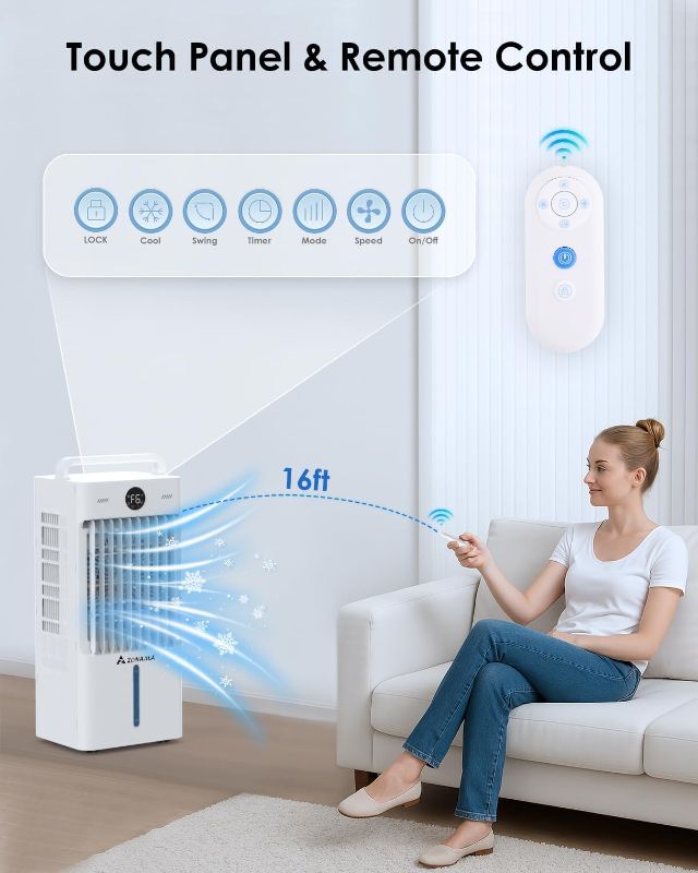 Photo 1 of Swamp Cooler, 3-IN-1 Evaporative Air Cooler with Display & Remote, Windowless Portable Air Conditioners with Ice Cooling, 12H Timer, 6 Speeds, 60° Oscillation, Air Cooler Fan for Home Office