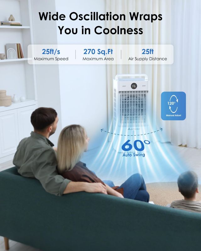 Photo 1 of Swamp Cooler, 3-IN-1 Evaporative Air Cooler with Display & Remote, Windowless Portable Air Conditioners with Ice Cooling, 12H Timer, 6 Speeds, 60° Oscillation, Air Cooler Fan for Home Office