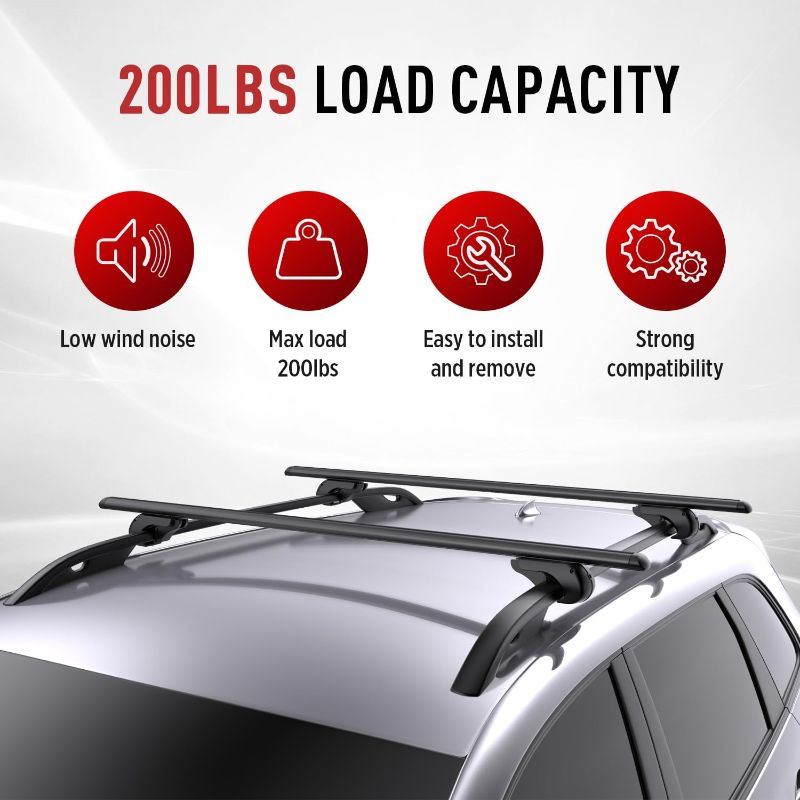 Photo 1 of Roof Rack Cross Bars - Heavy Duty 52" Universal Kayak Roof Rack for SUVs & Cars, 200LB Capacity, Fits Raised Side Rails with Gap, 4 Anti-Theft Locks, Black (Pack of 2)