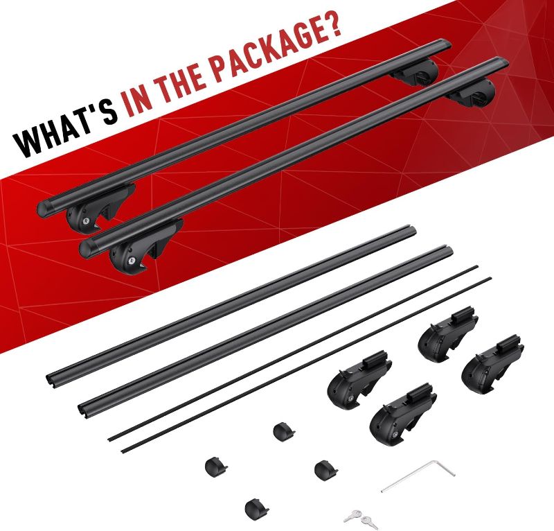 Photo 1 of Roof Rack Cross Bars - Heavy Duty 52" Universal Kayak Roof Rack for SUVs & Cars, 200LB Capacity, Fits Raised Side Rails with Gap, 4 Anti-Theft Locks, Black (Pack of 2)