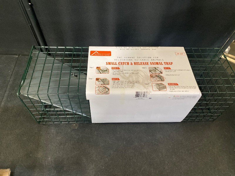 Photo 1 of Collapsible Humane Live Animal Cage Trap No-Kill Trapping Kit for Humane Catch Release Rabbits, Stray Cat, Squirrel, Raccoon, All Fit Sized Animals, Heavy Duty, 2-Door 26" x 9.5" x 10.2", Hidden Green