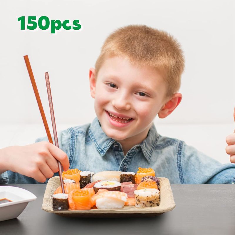 Photo 1 of 150 Pieces Palm Leaf Square Bamboo Plates Disposable Wood Dinnerware Set Leaf Plates for Weddings Catering Events Birthday Summer Party(6 Inch)