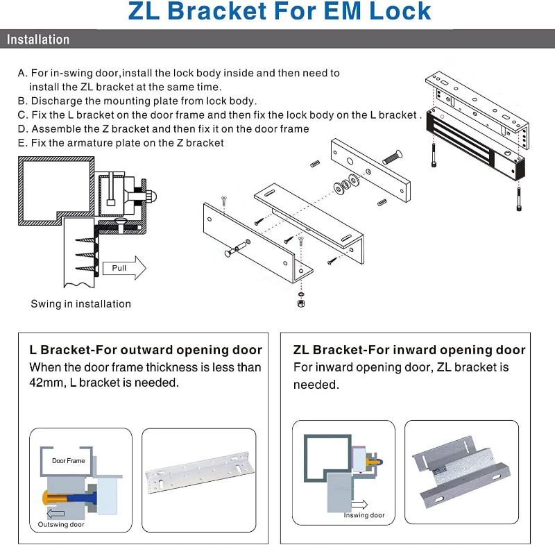 Photo 1 of Electromagnetic Lock with Z and L Bracket 280KG 600LBS Holding Force Electric Magnetic Door Lock 12V Fail Safe NC Mode for Access Control System