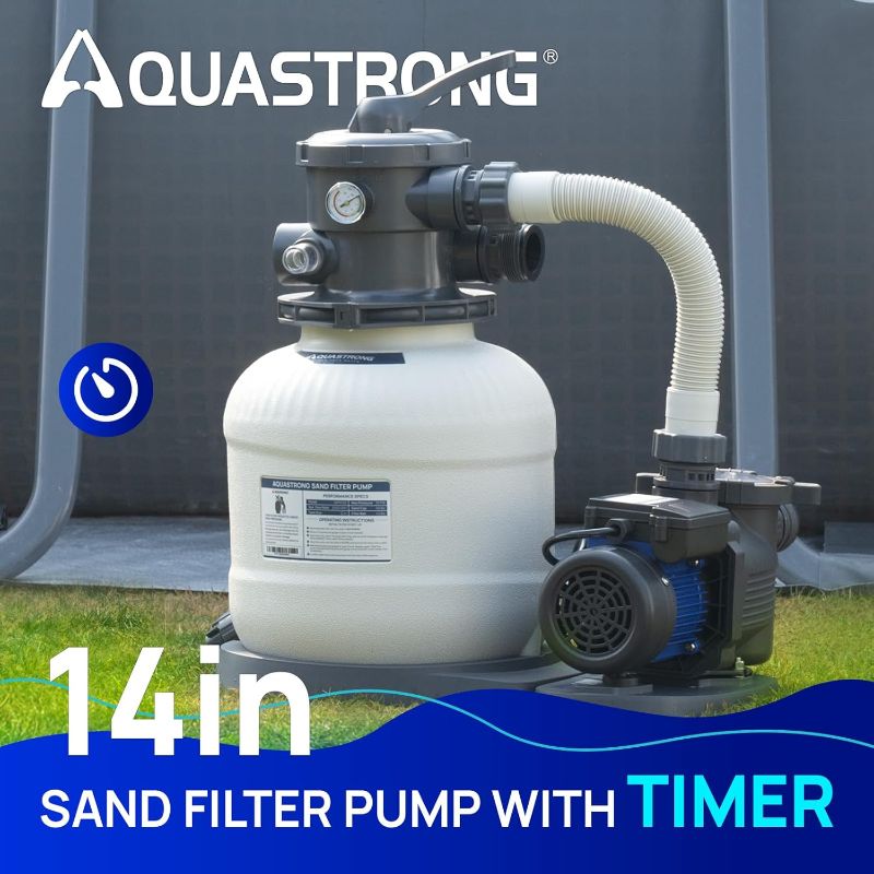 Photo 1 of AQUASTRONG 14in Sand Filter Pump for Above Ground Pool with Timer, 2/3 HP Pool Pumps Above Ground 3000 GPH for Pools up to 13000 GAL, Pool Filter with 6-Way Valve, Improved Circulation and Filtration