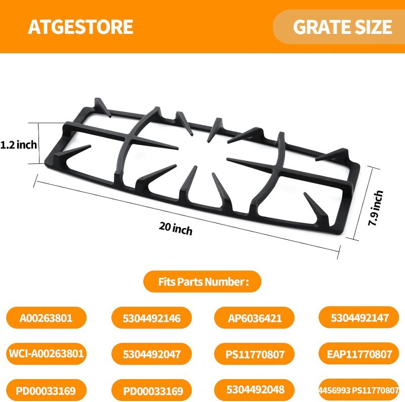 Photo 1 of Upgraded A00263801 Grate Replacement for Kenmore Stove Parts Range Burner Grate, Frigidaire Gas Range Parts Cast Iron Center Grate Gas Cooktop Parts Stove Top Grate Cookware Accessories 1 Pack