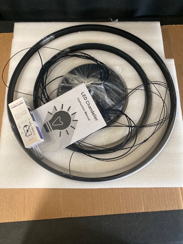 Photo 1 of Modern LED Chandelier 8 Rings Dimmable Black High Ceiling Chandelier Foyer, Large LED Contemporary Pendant Lighting for Staircase Entryway Living Room, D35’’ 3000K-6500K